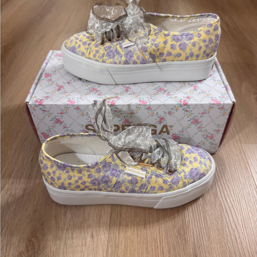 Loveshackfancy X Superga  Women's Floral Yellow and Purple Sneakers